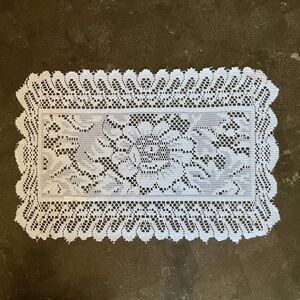 Set of 12 vintage white lace placemats with scalloped edges